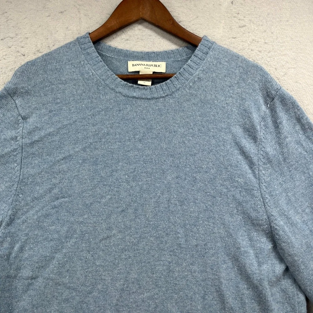 Banana Republic Sweater Mens XL Blue Lambs Wool Crew Pullover Classic Soft Y2K